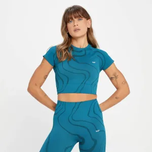 Dámske bezšvové skrátené tričko MP Tempo Wave – modrozelené - XL