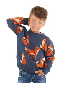 Mushi Fox Boy Navy Blue Knitwear Sweater
