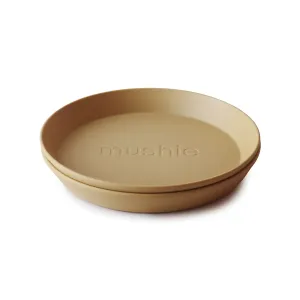 Mushie Round Dinnerware Plates tanier Mustard 2 ks