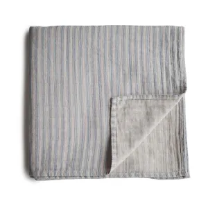Mushie Muslin Swaddle Blanket Organic Cotton zavinovačka Blue Stripe 120cm x 120cm 1 ks