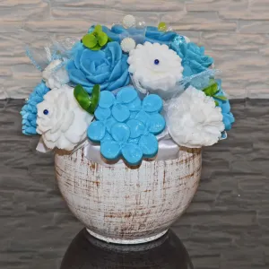 Mydlová Kytica v keramickom kvetináči - svadobná modrá #4161210