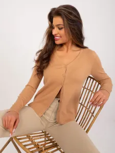 Dámsky hnedý klasický pletený sveter s gombíkmi - L/XL