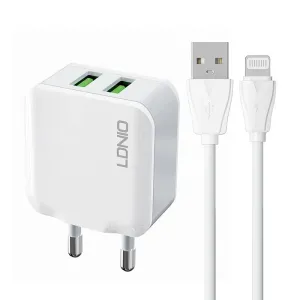 LDNIO A2201 Wall Charger 2xUSB-A + Lightning cable