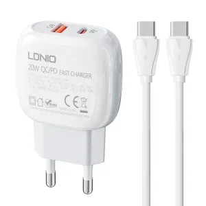 LDNIO A2313C Wall Charger USB-A, USB-C 20W + USB-C/USB-C cable