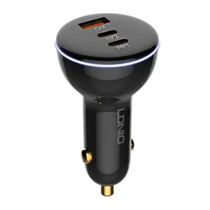 LDNIO C102 Car Charger, USB-A + 2x USB-C, 160W + USB-C/USB-C Cable (black)