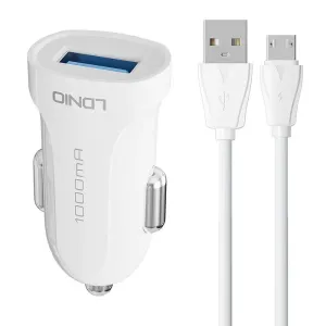 LDNIO DL-C17 Car Charger, 1x USB, 12W + microUSB cable (white)
