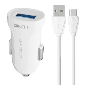 LDNIO DL-C17 Car Charger, 1x USB, 12W + USB-C cable (white)