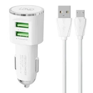 LDNIO DL-C29 Car Charger, 2x USB, 3.4A + microUSB cable (white)
