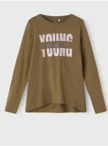 Khaki Girls' Loose T-Shirt with Name It Violet Print - Unisex #694222
