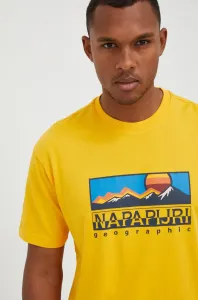 Bavlnené tričko Napapijri žltá farba, s potlačou