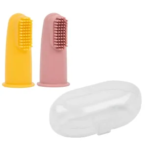 NATTOU Baby Toothbrush detská zubná kefka na prst s puzdrom Yellow / Pink 2 ks