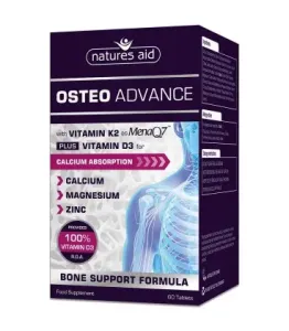 Natures Aid OSTEO ADVANCE s vitamínom D3 a K2- MenaQ7,Vápnik, Magnézium, Zinok pre zdravé kosti 60 tabliet