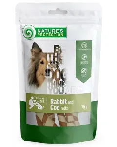 Maškrta Natures Protection Snack pre psy s králikom a treskou 12x75g