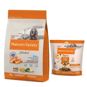 ​​​​​​​Nature's Variety granuly, 12 + 2 kg zadarmo - Selected Medium Adult nórsky losos 12 kg + 2 kg