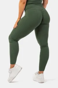 Nebbia Organic Cotton Ribbed High-Waist Leggings Dark Green S Fitness nohavice