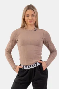 NEBBIADámske tričko Ribbed Long Sleeve Top Organic Cotton Brown  S