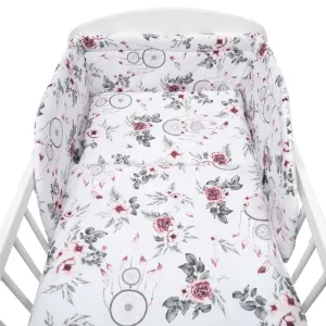 New Baby 3-dielne posteľné obliečky - Biele kvety a pierka 90/120cm 3 ks