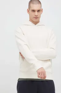 Bavlnená mikina New Balance pánska, béžová farba, s kapucňou, jednofarebná