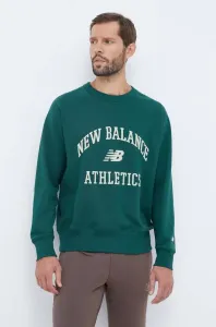 Bavlnená mikina New Balance pánska, zelená farba, s nášivkou