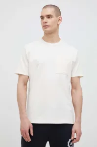 Bavlnené tričko New Balance béžová farba, jednofarebné