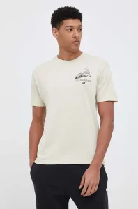 Bavlnené tričko New Balance béžová farba, s potlačou #8656809