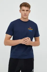 Bavlnené tričko New Balance tmavomodrá farba, s potlačou