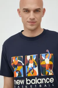 Bavlnené tričko New Balance tmavomodrá farba, s potlačou #4242739