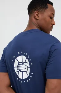 Bavlnené tričko New Balance tmavomodrá farba, s potlačou #7523647