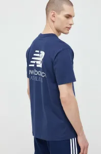 Bavlnené tričko New Balance tmavomodrá farba, s potlačou #7525723