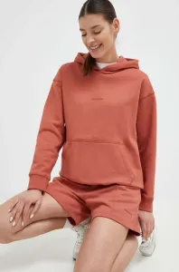 Bavlnená mikina New Balance dámska, červená farba, s kapucňou, jednofarebná #8947114