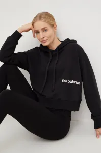 Mikina New Balance dámska, čierna farba, s kapucňou, s potlačou #6058375