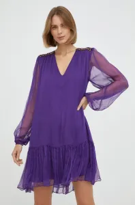Hodvábne šaty Nissa fialová farba, mini, rovný strih #5827048