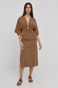 Šaty Nissa hnedá farba, midi, áčkový strih