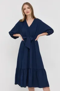 Šaty Nissa tmavomodrá farba, midi, áčkový strih #220596