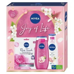 Nivea Joy Of Life darčeková kazeta sprchovací gél Joy Of Life 250 ml + telové mlieko Joy Of Life 250 ml + textilná pleťová maska Rose Touch 1 ks W