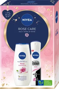 Nivea Rose Care darčeková kazeta sprchovací gél Rose & Almond Oil 250 ml + antiperspirant Black & White Invisible Clear 150 ml pre ženy