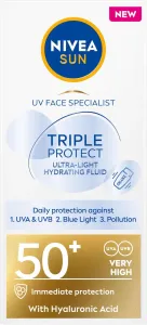 Nivea Sun Triple Protect Ultra-Light Hydrating Fluid SPF50+ 40 ml opaľovací prípravok na tvár unisex na všetky typy pleti; na normálnu pleť