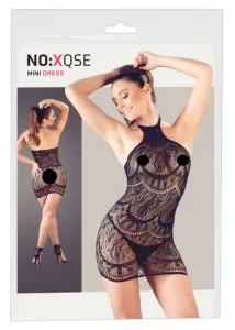 NO:XQSE – abstraktne vzorkované pančuchové šaty s tangami - čierne (S-L)