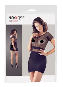NO:XQSE - šaty s krátkym rukávom, tangami a sieťovanými vsadkami - čierne (S-L)