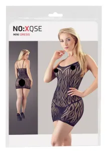 NO:XQSE - priehľadné tigrované pruhované šaty s tangami - čierne (S-L)