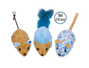 Plyšové myšky s catnipom modrá 12cm, Set 3ks