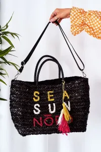 Čierna pletená plážová shopper kabelka - UNI #8602397