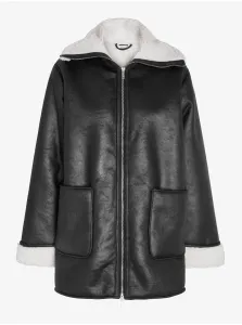 Čierna dámska koženková zimná bunda s umelým kožúškom Noisy May Hailey #7634522