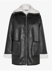 Čierna dámska koženková zimná bunda s umelým kožúškom Noisy May Hailey #7627018