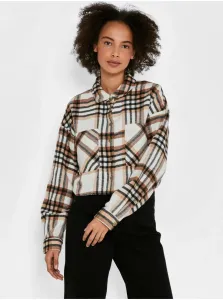 Brown-cream checkered cropped shirt Noisy May Flanny - Women #722423