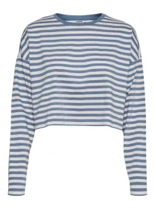 White-Blue Striped Cropped T-Shirt Noisy May Frida - Women #722411