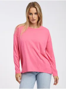 Tmavo ružové dámske basic oversize tričko s dlhým rukávom Noisy May Mathilde #6900867