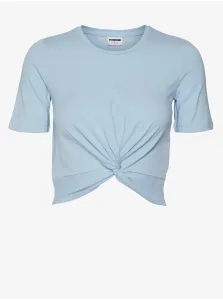Light blue womens cropped T-shirt with knot Noisy May Twiggi - Women #4916561