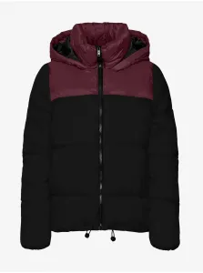 Burgundy-Black Quilted Winter Hooded Jacket Noisy May Ales - Women