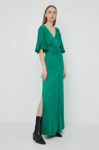 Hodvábne šaty Notes du Nord zelená farba, maxi, áčkový strih #210668